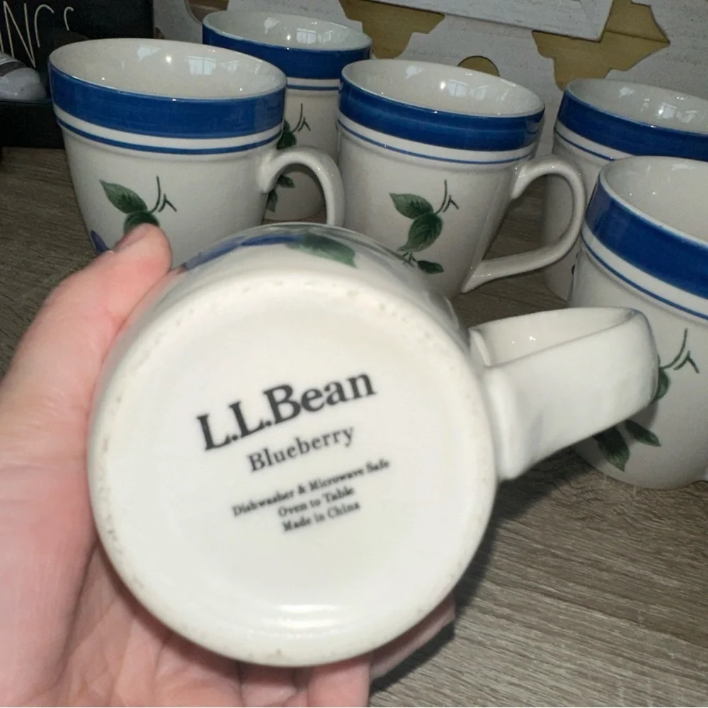 6 L. L. Bean Retired Blueberry 16 oz Stoneware Mugs Coffee Country Cottage Fruit - Picture 3 of 8